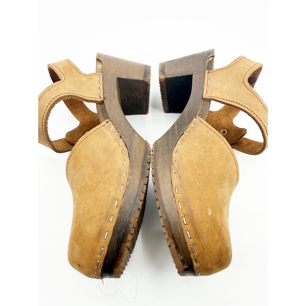 Sandgrens Handmade Swedish Tan Nubuck Leather Wooden Platform Clog Size 39 8-8.5 - Picture 10 of 14